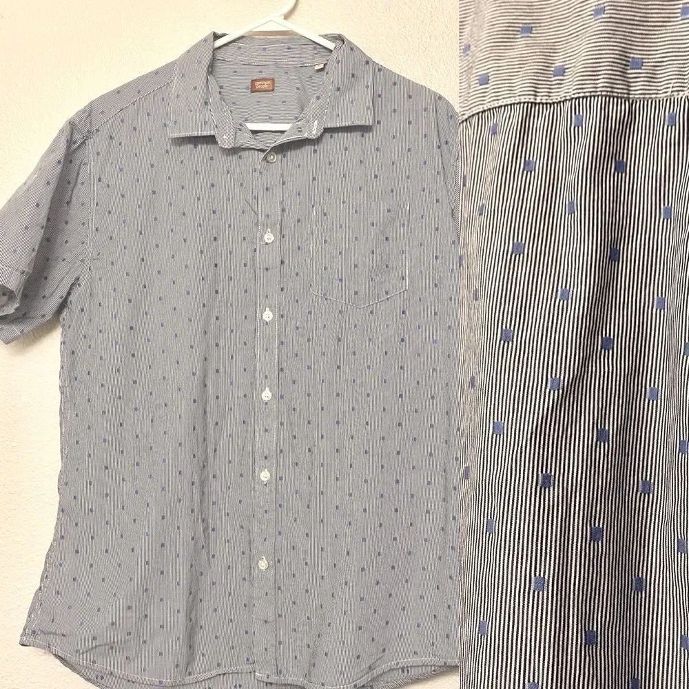 Common People short sleeve button down casual micro pinstripe Shirt prep mens L